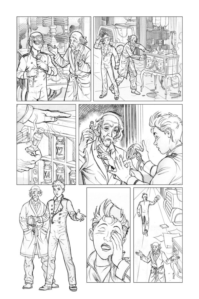 Spirou Comics tryout sample, page 7 pencils (ill. José María Beroy & Kid Toussaint; Copyright (c) 2017 by the artists; Spirou (c) Dupuis; image from beroyweb.blogspot.com)