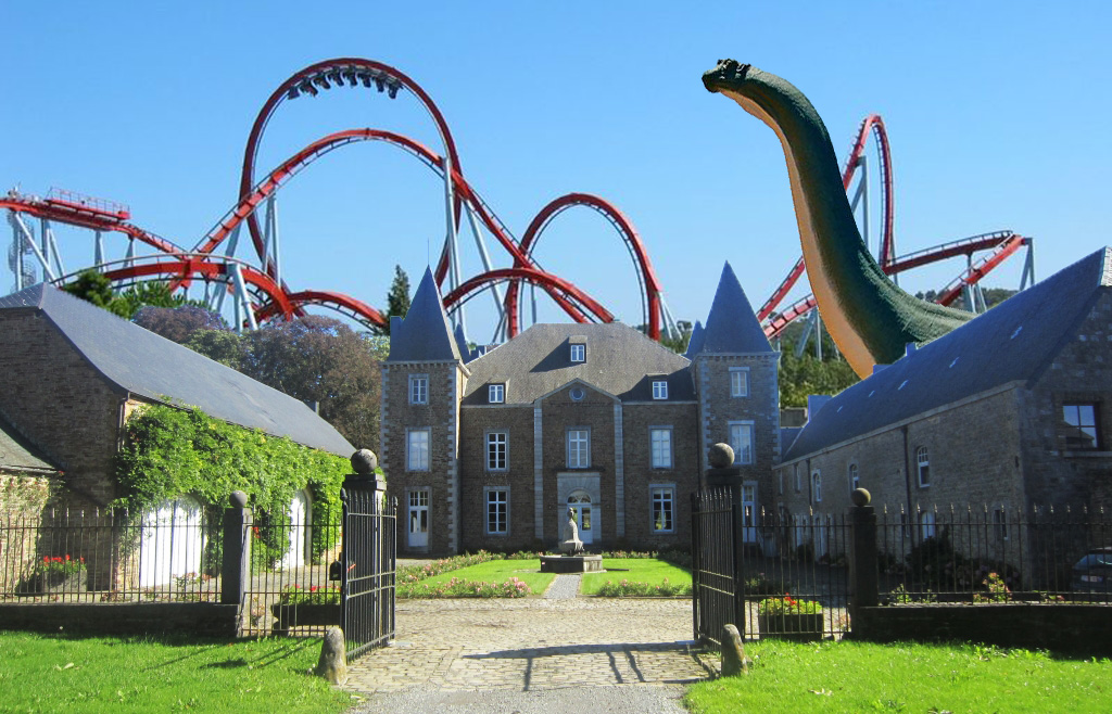 Artist's conception of Spirou theme park (photomontage by SR; main photo by Nosferatuske)