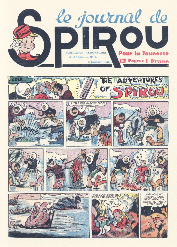 Spirou in the land of Eskimos p. 6, from JdS #51/1940 (ill. Jijé; (c) Dupuis and the artist; SR scanlation)