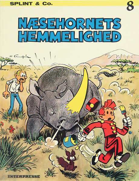 'Splint & Co. Næsehornets hemmelighed' (Spirou #6 'La corne de rhinocéros'; ill. Peter Madsen after Franquin; (c) Interpresse, Dupuis and the artist; image from faraos.dk)