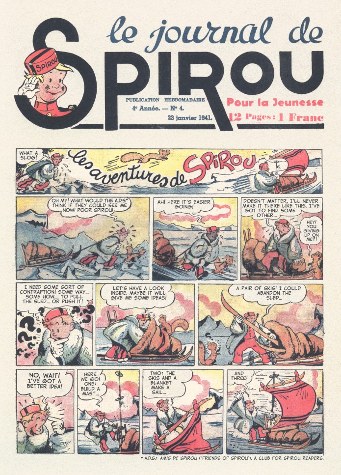 Spirou in the land of the Eskimos p. 8, from JdS #51/1940 (ill. Jijé; (c) Dupuis and the artist; SR scanlation)