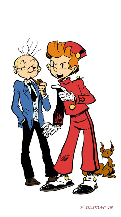 Spirou, Fantasio & Spip (ill. François Duprat; (c) Dupuis and the artist; image from capuchman.free.fr)
