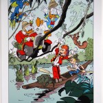 'Meeting of Two Worlds' print (ill. Daan Jippes aka Danier; 2013 (c) the artist; Spirou (c) Dupuis; Donald Duck & Scrooge McDuck (c) Disney; image from catawiki.com)