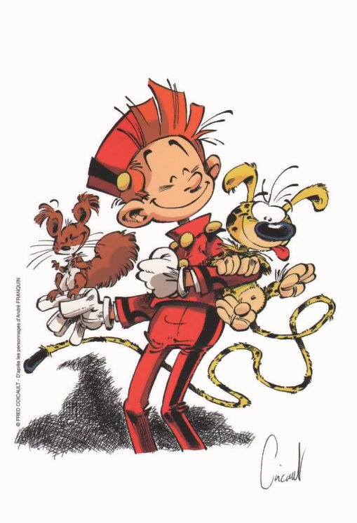 Homage to Franquin (ill. Coicault; (c) the artist, Spirou (c) Dupuis; image adapted from bedecouverte.com)