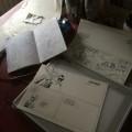 Spirou #55, photo of half-inked pages 27A and 27B (ill. Yoann & Vehlmann; (c) Dupuis and the artists; image from inedispirou.com)