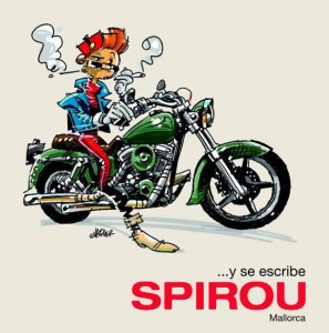 "... y se escribe Spirou" Mallorca poster (ill. Rafa Vaquer; image adapted from facebook.com)