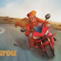 Spirou and Spip on a motorbike (ill. Pedro Moya González; (c) the artist; Spirou (c) Dupuis; image from deviantart.com)