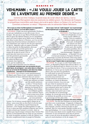 Journal de Spirou #4051-4052 p. 4, interview with Vehlmann (ill. Yoann; 2015 (c) Dupuis and the artist; image from izneo.com)