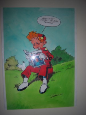 Spirou reading 'Tintin' (ill. Jidéhem; photo by Bullesdado; image from 2dgalleries.com)
