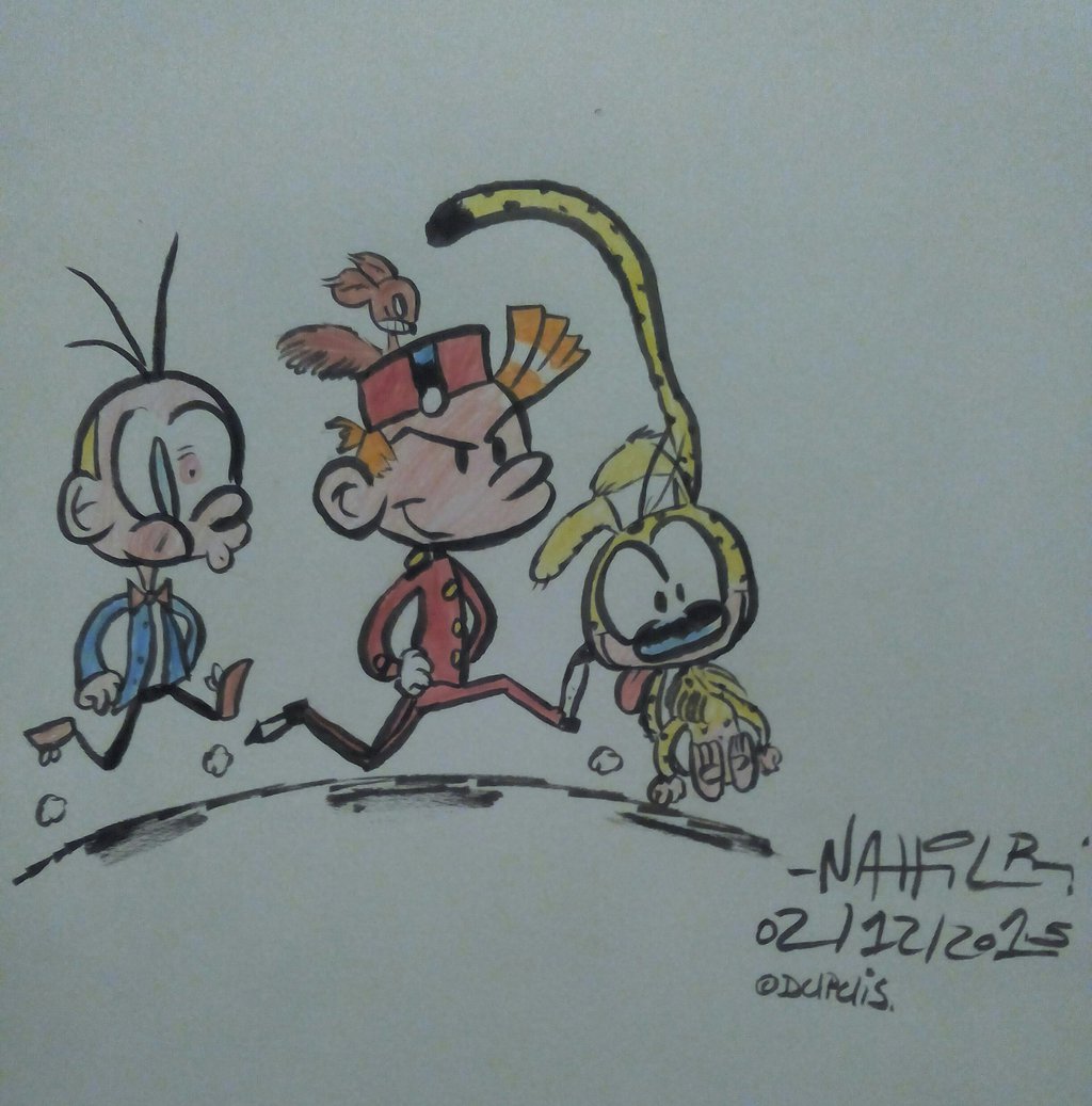 Spirou and Fantasio and Spip and Marsupilami (ill. NahilR; Copyright (c) 2015 by the artist; Spirou (c) Dupuis; image from nahilr.deviantart.com)