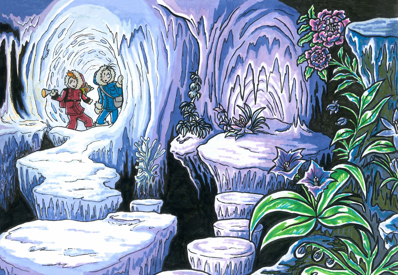 Spirou & Fantasio, Ice Cavern Exploration (ill. Emily "Raax" Stewart; Copyright (c) 2015 by the artist; Spirou (c) Dupuis; image from raax-theicewarrior.deviantart.com)