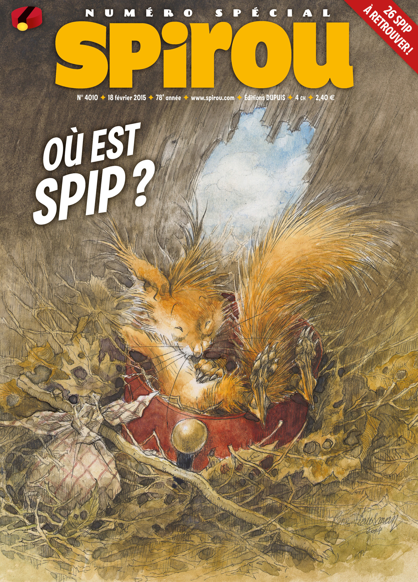 Journal de Spirou #4010 cover (ill. René Hausman; Copyright (c) 2015 Dupuis and the artist; image from izneo.com)