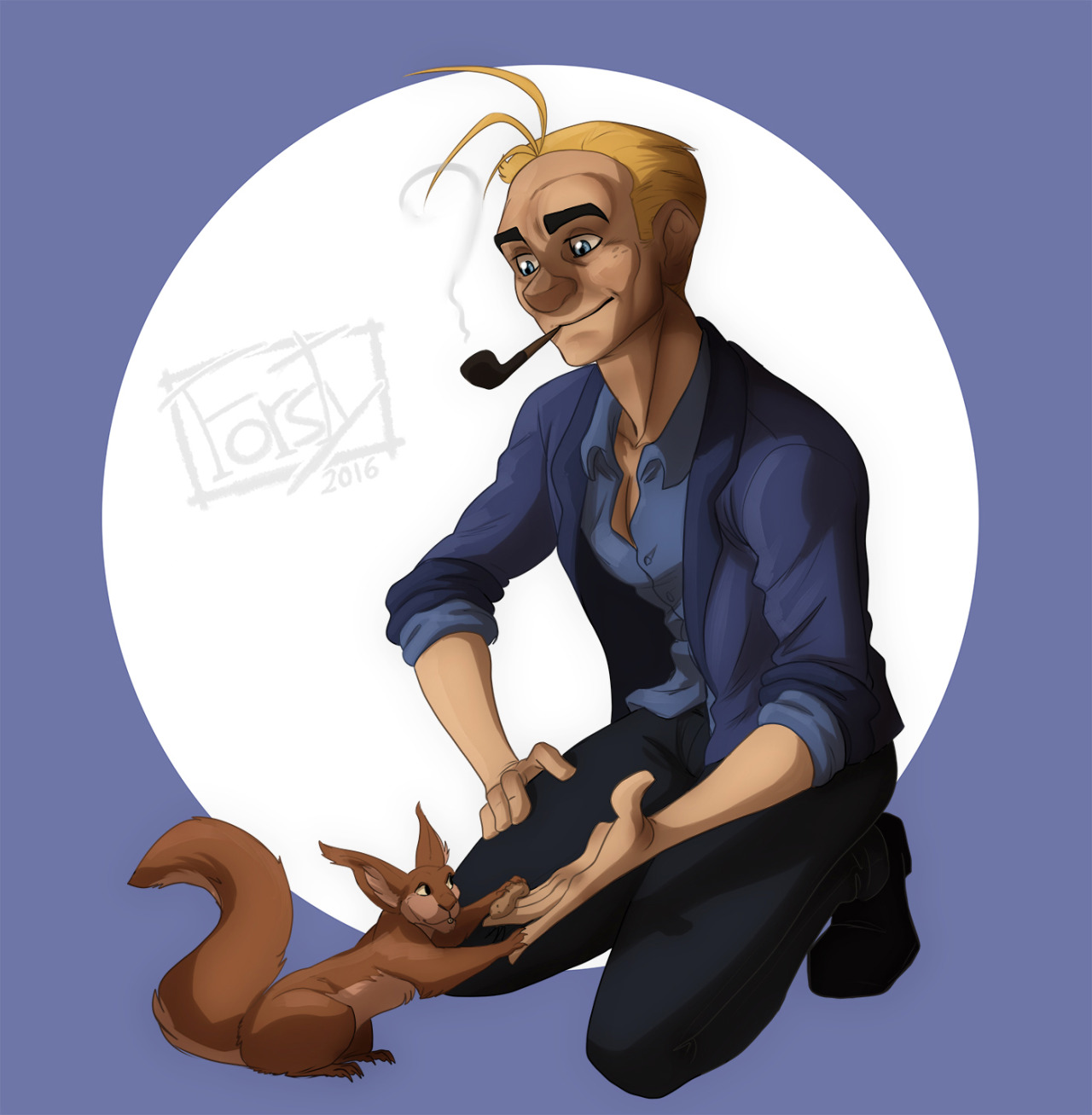 Fantasio and Spip (ill. Didrik "Forsty"; Copyright (c) 2016 by the artist; Spirou (c) Dupuis; image from forsty-art.tumblr.com)