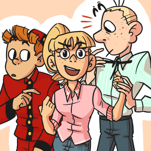 Spirou, Fantasio and Seccotine (ill. mismess; Copyright (c) 2016 the artist; Spirou (c) Dupuis; image from mismess.tumblr.com)