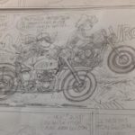 Spirou & Fantasio as bikers, pencil sketch from upcoming story (ill. Yoann & Vehlmann; Copyright (c) 2016 Dupuis and the artists; image from facebook.com/yoann.spirou)