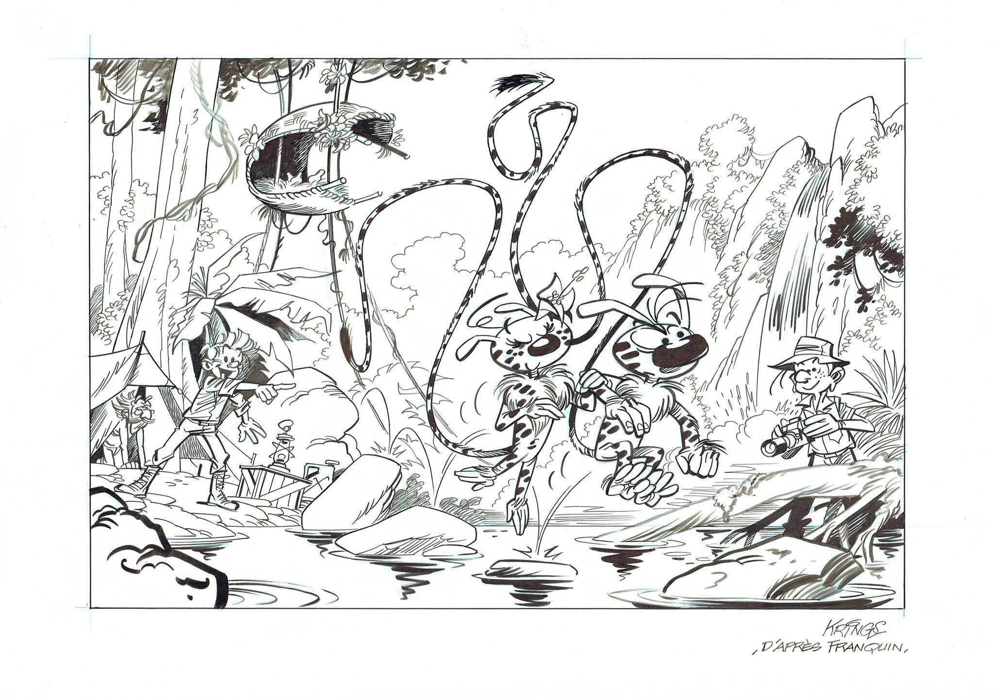 Palombian Expedition (ill. Jean-Marc Krings after Franquin; Copyright (c) 2016 the artist; Spirou (c) Dupuis, Marsupilami (c) Marsu Productions; image from facebook.com)