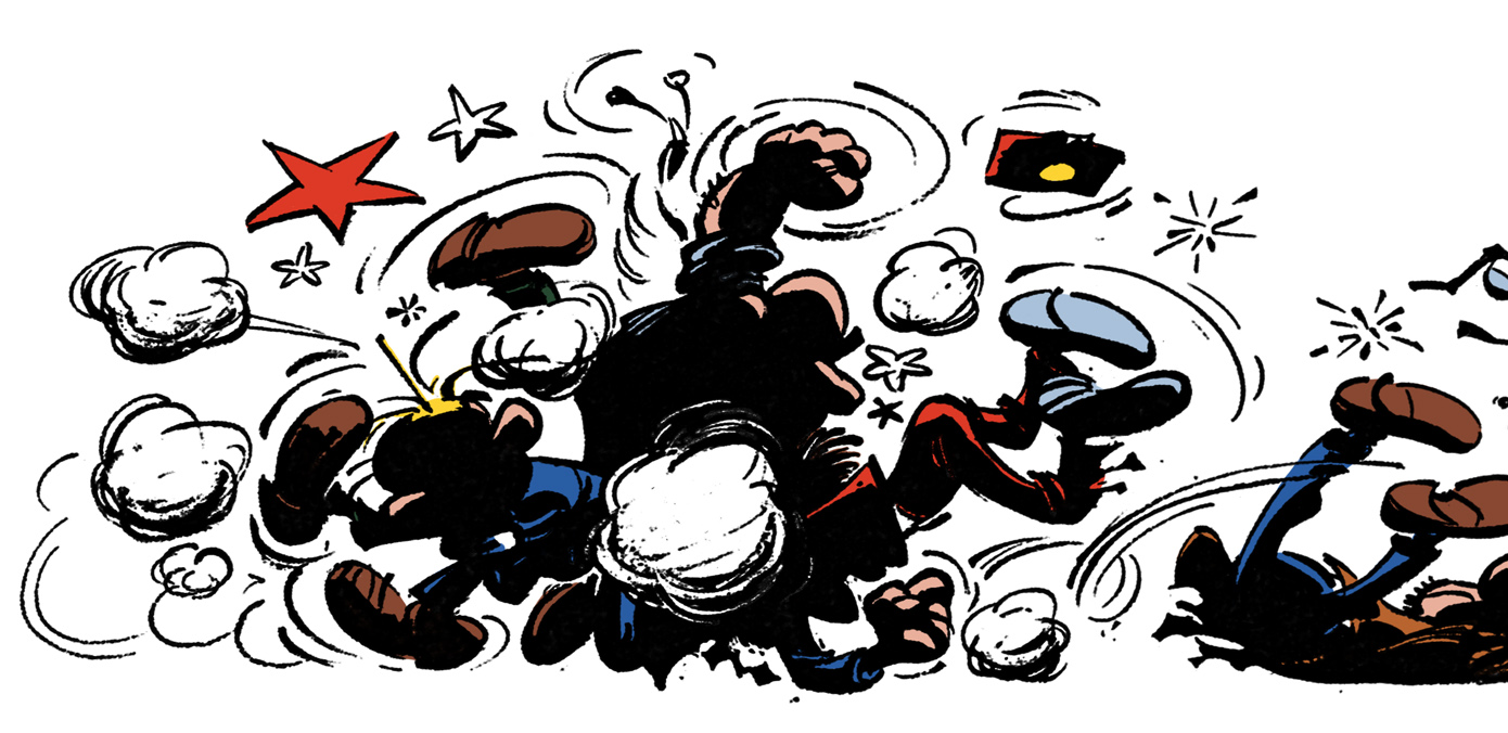 'Bravo les Brothers' intro thumbnail, from JdS #1434 (ill. Franquin; Copyright (c) 1965 Dupuis and the artist; SR scanlation)