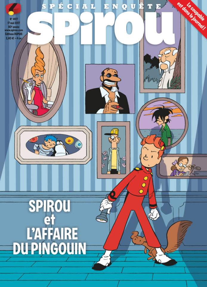 Journal de Spirou #4127 cover, 'Spirou et l'affaire du pingouin' ("Spirou and the Case of the Missing Penguin"; ill. Pascal Jousselin; Copyright (c) 2017 Dupuis and the artist; image from izneo.com)